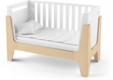 Дитяче ліжечко IndigoWood Tower Baby 140x60cm white/natural wood (зі знімною спинкою, з додатковим бортиком)